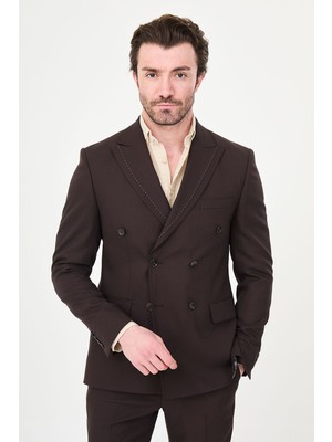 MCR Düz Slim Fit Geniş Yaka Kruvaze Erkek Takım Elbise