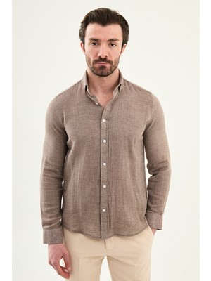 MCR Düz Slim Fit Uzun Kollu %100 Pamuk Erkek Gömlek
