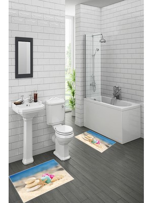PremiumPort Yıkanabilir Dijital Baskılı Kaymaz Taban Banyo Paspas Seti 2'li