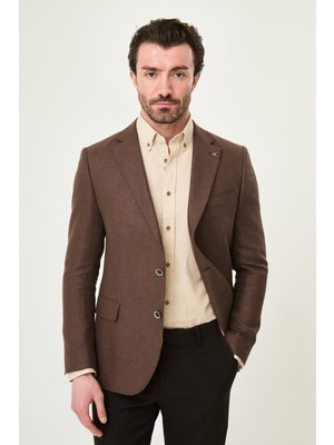 MCR Desenli Slim Fit Mono Yaka Keten Erkek Ceket