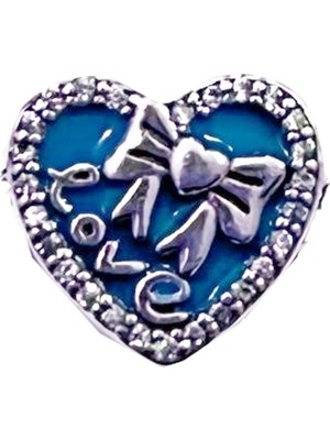 Fubena Love Yazılı Kurdeleli Taşlı Kalp Charm
