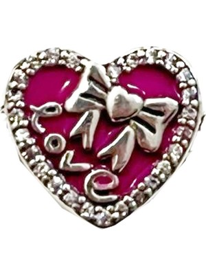 Fubena Love Yazılı Kurdeleli Taşlı Kalp Charm