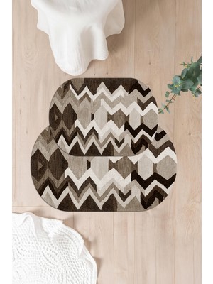 PremiumPort Yıkanabilir Kaymaz Taban Oval Banyo Paspası ve Klozet Takımı Seti