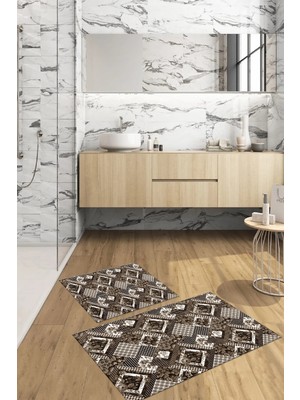 PremiumPort Yıkanabilir Çiçek Desenli Banyo Paspası ve Klozet Takımı Seti