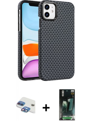 Marsilyan™- iPhone 11 Kılıf Doruk Serisi - Şeffaf 360 Full Body Arka Koruyucu + Gökkuşağı Pers Alüminyum Kamera Lens