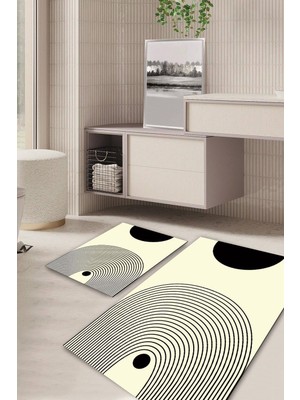PremiumPort Modern Desenli Kaymaz Taban Yıkanabilir Banyo Halısı ve Klozet Takımı Seti