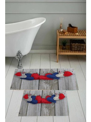 PremiumPort Yıkanabilir Kaymaz Tabanlı 2'li Banyo Paspas Seti, Dijital Baskıyla Tasarlandı