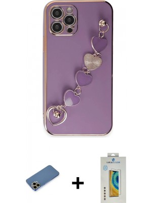 Marsilyan™- iPhone 12 Pro Max Kılıf Nova Işık Prime - Siyah Polymer Nano Ekran Koruyucu + Gold Shine Kamera Lens Koruma Cam