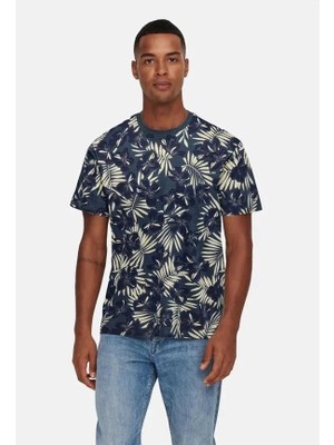 Only & Sons Onsperry Life Reg Leaf Aop Ss Tee Erkek Tişört Peacoat (22025283)