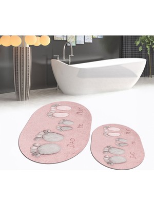 PremiumPort Oval Ikili Banyo Paspas Seti, Yıkanabilir ve Kaymaz Tabanlı, Şık Tasarım