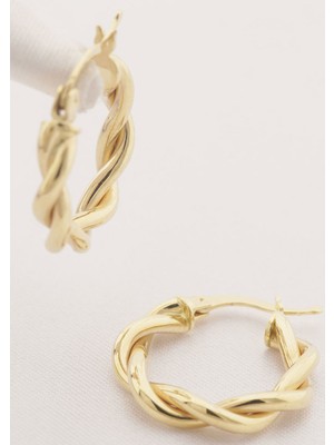 İryum Parlak Çift Burgu 14 Ayar Altın Halka Küpe- Küçük Boy