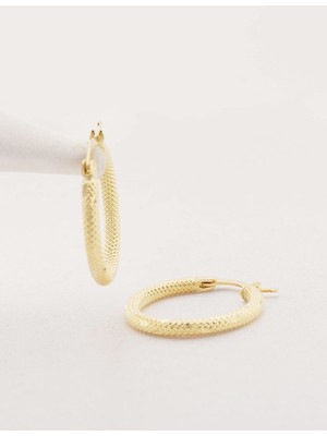 İryum Dokulu 14 Ayar Altın Halka Küpe-Küçük Boy