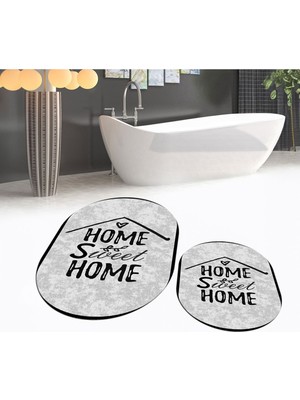 PremiumPort Dijital Baskılı Kaymaz Taban Oval Ikili Banyo Paspas Takımı