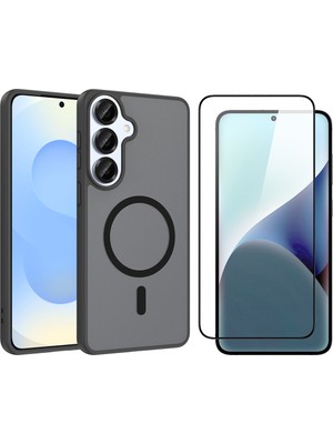 Vendas Samsung Galaxy S24 Plus Kılıf M-Safe Şarj Özellikli Zore Embos Babet Kapak + Cam Ekran Koruyucu