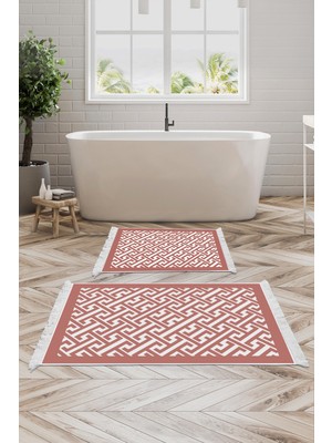 PremiumPort Yıkanabilir Kaymaz Taban Banyo Paspası, Modern Pudra, 50X80 ve 40X50 cm