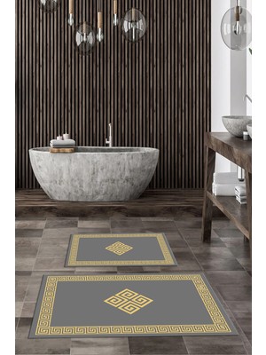 PremiumPort Yıkanabilir Kaymaz Çerçeveli Banyo Paspası Çift Takım