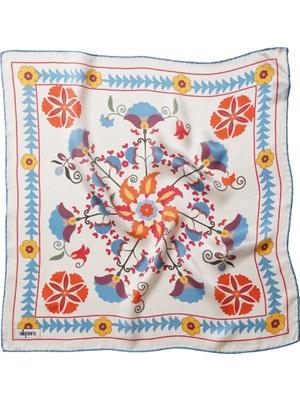 Silqoora %100 Ipek Bandana Fular Art COLLECTION.(55X55 Cm)-Çini (Suzani Ritual)