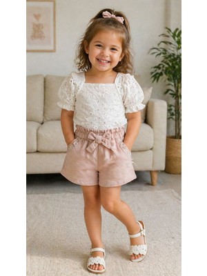 Balgüneş Dantel Detaylı Keten Şort Takım