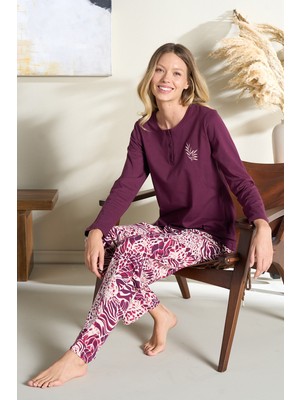 Remsa Kadın Penye Uzun Kol Pijama Takımı 3126 Bordo