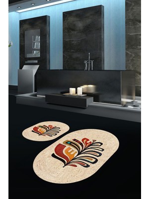 PremiumPort Dijital Baskılı Kaymaz Taban Yıkanabilir Oval Banyo Seti
