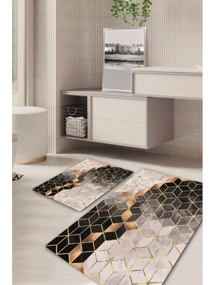 PremiumPort Yıkanabilir Dijital Baskılı Kaymaz Taban Banyo Halısı ve Klozet Takımı