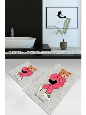 PremiumPort Yıkanabilir Dijital Baskılı Kaymaz Taban Ikili Banyo Klozet Takımı