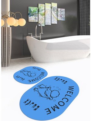 PremiumPort Yıkanabilir Dijital Baskılı Oval Banyo ve Klozet Takımı Seti