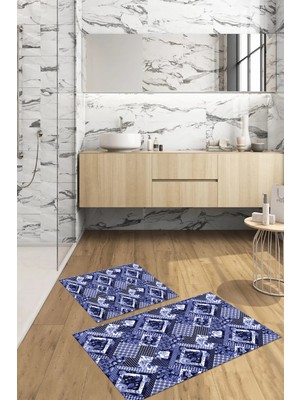 PremiumPort Yıkanabilir Çiçek Desenli Klasik Banyo Paspası ve Klozet Takımı