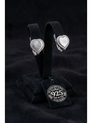 Roza Silver 925 Ayar Gümüş Rodyum Renk Zirkon Taş Çerçeveli Özelleştirilebilir Kalp Klipsli Küpe