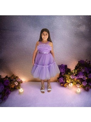 Ahsenim Bebe Göğüs Fırfırlı Pullu Kısa Kız Çocuk Abiye Elbise