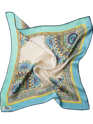 Silqoora %100 Ipek Bandana Fular Art Collection (55X55 Cm)-Çini (Turquoise Tale)