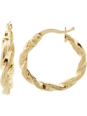 İryum Parlak Burgu 14 Ayar Altın Kalın Halka Küpe-Büyük Boy