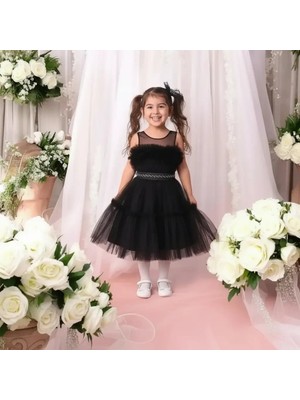 Ahsenim Bebe Göğüs Fırfırlı Kız Çocuk Abiye Elbise 5-10 Yaş