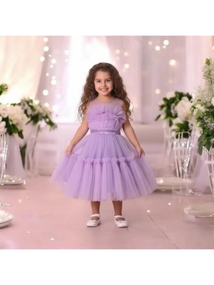 Ahsenim Bebe Göğüs Fırfırlı Kız Çocuk Abiye Elbise 5-10 Yaş