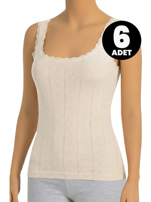 Öts 6'lı Kadın Atlet Ribana Jakarlı (%100 Pamuk)