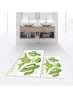 PremiumPort Yıkanabilir Dijital Baskılı Kaymaz Taban Ikili Banyo Paspas Klozet Takımı