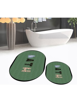 PremiumPort Yıkanabilir, Kaymaz, Oval, Ikili Banyo Paspası ve Klozet Takımı