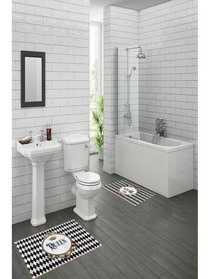 PremiumPort Yıkanabilir Dijital Baskılı Kaymaz Taban Banyo Paspas Seti, 2'li