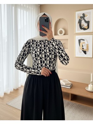 Moda Morfo Karışık Desen Yarım Boğazlı Bluz -Genel