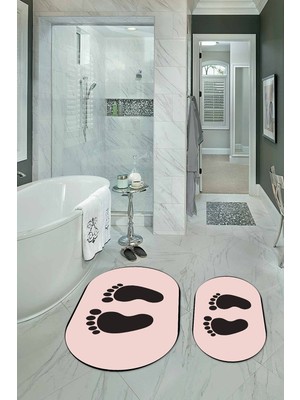 PremiumPort Yıkanabilir Kaymaz Ayak Desenli Oval Banyo Klozet Takımı