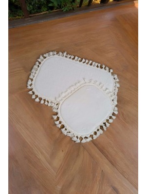 PremiumPort Çiftli Banyo Paspası Seti, 6 Renk, Kaymaz, Pelüş, Ponpon Saçaklı, 60X100+50X60