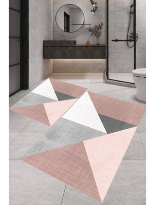 PremiumPort Modern Dijital Baskı Banyo Halısı Takımı 100X60+60X50 cm