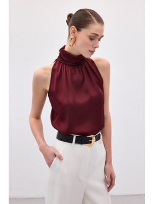 Benevento Clothing Saten Yüksek Yaka Bluz