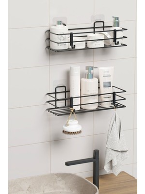 Lilasso Yapışkanlı 2'li Set Banyo Rafı Duş Şampuanlık Duvar Düzenleyici Organizer