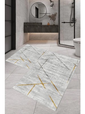 PremiumPort Modern Dijital Baskılı Banyo Halısı Takımı, 100X60 + 60X50 cm