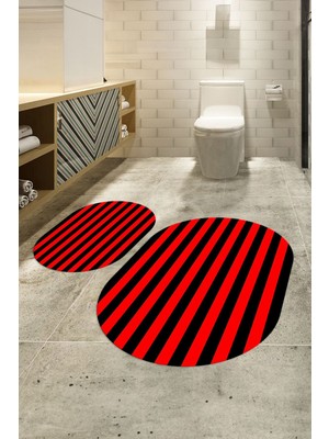 PremiumPort Yıkanabilir Oval Banyo Takımı, Kaymaz Taban, Dijital Baskılı, Klozet Seti