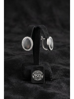 Roza Silver 925 Ayar Gümüş Rodyum Renk Zirkon Taş Çerçeveli Özelleştirilebilir Oval Klipsli Küpe