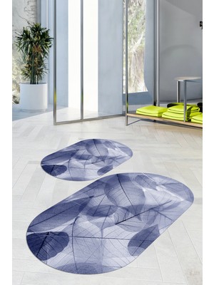 PremiumPort Yıkanabilir Çiçek Desenli Oval Banyo Paspası ve Klozet Takımı Seti