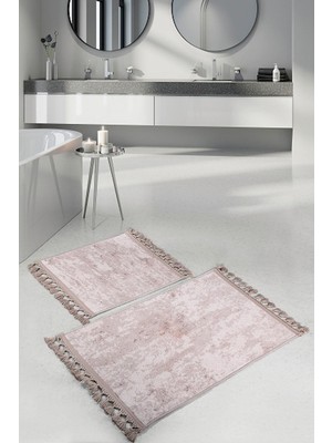 PremiumPort Vizon Saçaklı Banyo Halısı ve Klozet Takımı Seti, Kaymaz, Yıkanabilir, 2'li