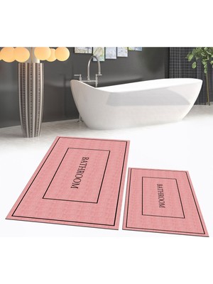 PremiumPort Yıkanabilir Dijital Baskılı Kaymaz Taban Ikili Banyo Paspas Takımı